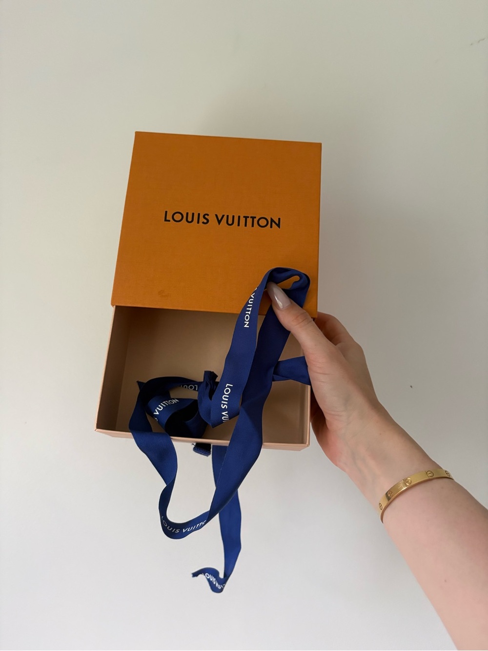 Louis Vuitton empty box gift packaging 7 x 7 in ribbon